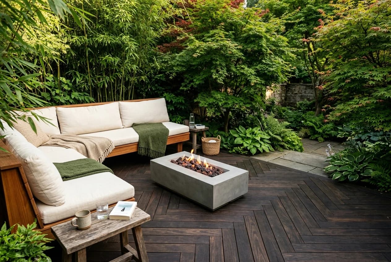 Terrasse bois et coin lounge