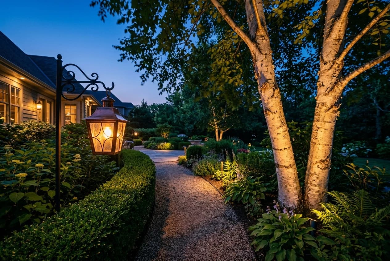 Mise en lumière d'un jardin de nuit