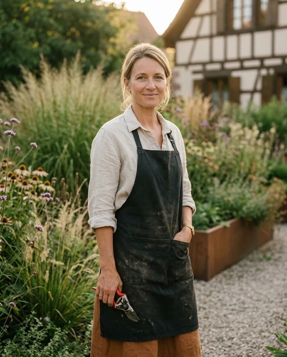Camille Reinhardt, fondatrice et conceptrice paysagiste, dans un jardin alsacien